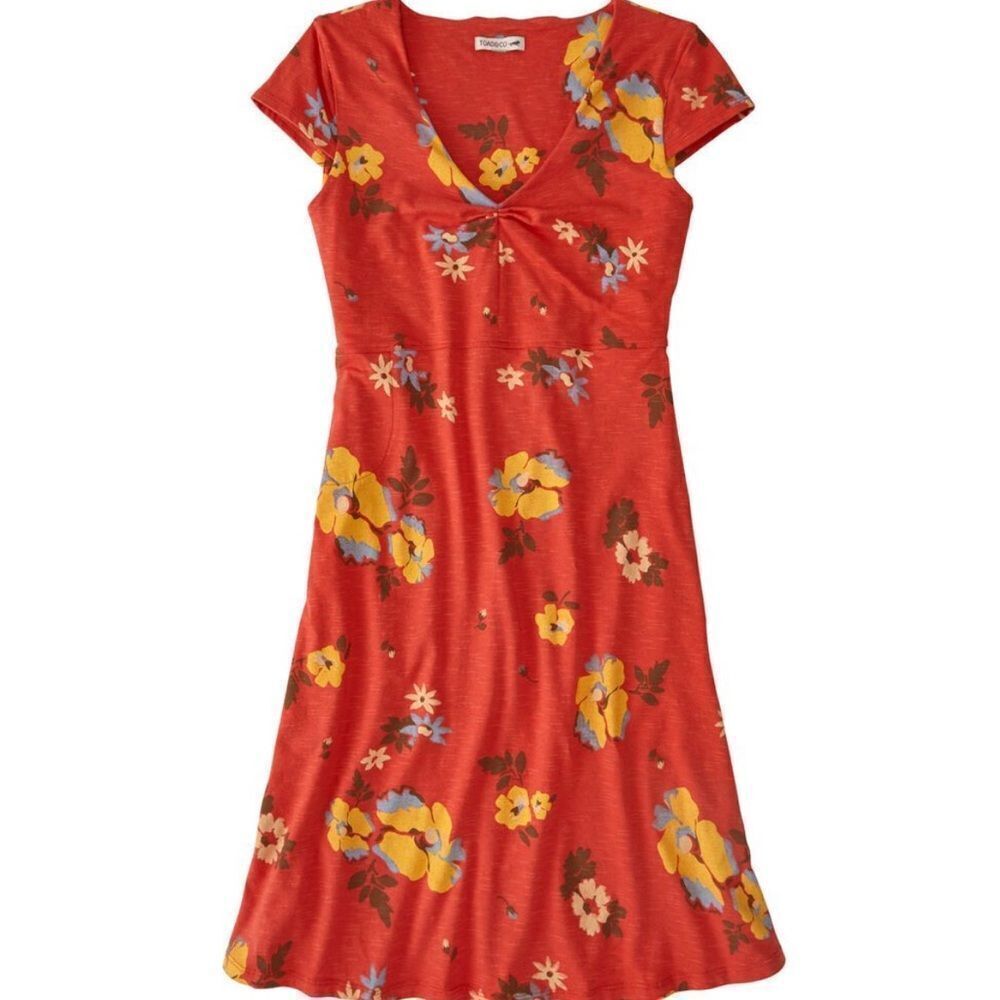 Red Floral V-Neck Women's Dress